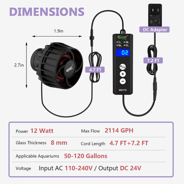 Alt view image 6 of 6 - Lite Adjustable Wave Maker for 50-120 Gallon Aquariums DC Circulation Pump with Magnetic Base, Up to 2114 GPH, for Coral Reef & Freshwater Tanks