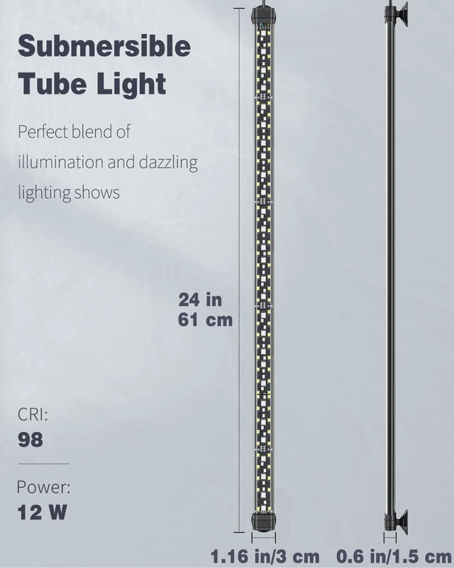 Alt view image 3 of 7 - 12W 24-Inch 24/7 Aquarium LED Light Full Spectrum White/Blue/Red/Green Multi-Colored LEDs with D/N Mode, Timer & Adjustable Brightness