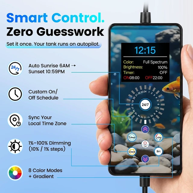 Alt view image 5 of 7 - 60W Aquarium Clip-On Stream Light with Auto Time Sync & 24/7 Mode