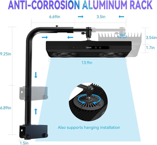 Alt view image 5 of 7 - 140W Aquarium Reef Light Wide-Coverage Sunrise/Sunset/Moonlight Saltwater Light for Coral with Master-Slave Group Control, Timer & Screen