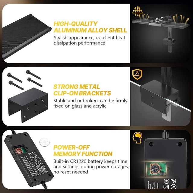 Alt view image 6 of 7 - 18W Clip-On Aquarium Light for Plants with 6-Row LED Brightness