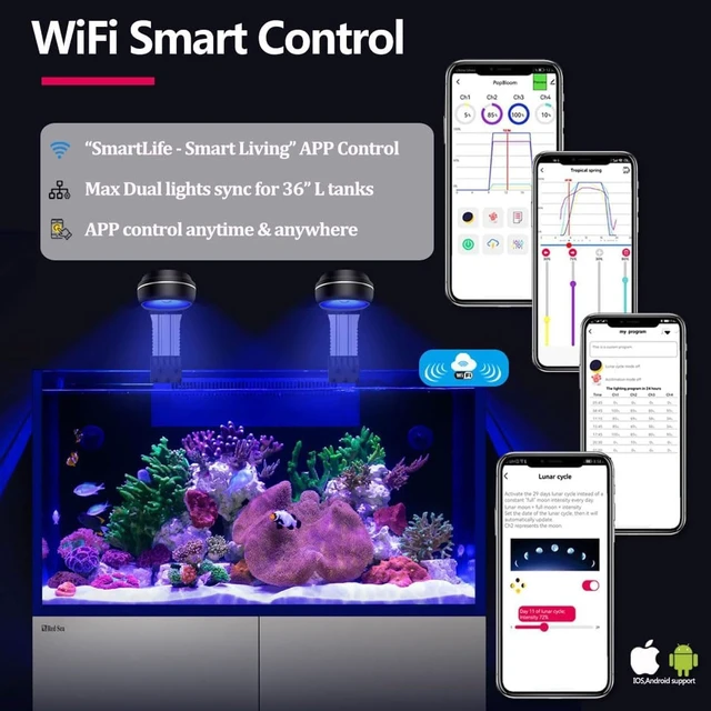 Alt view image 2 of 7 - 65W Aquarium LED Reef Light for Corals WiFi Smart, Rich Shimmer