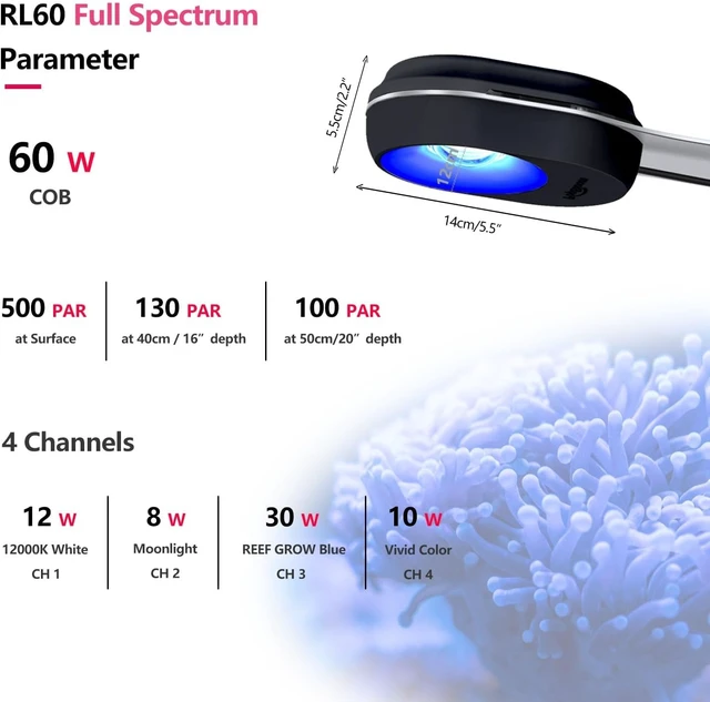 Alt view image 3 of 7 - 65W Aquarium LED Reef Light for Corals WiFi Smart, Rich Shimmer
