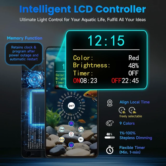 Alt view image 2 of 7 - Smart LED Aquarium Fish Light, 24/7 Full Spectrum