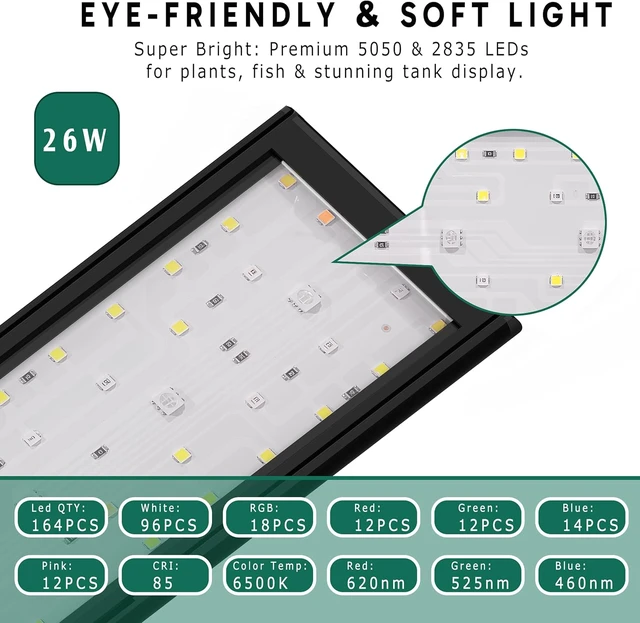 Alt view image 4 of 7 - 24/7 LED Aquarium Light for 36-46 Inch Plant & Fish Tanks 12-Color Gradient Full Spectrum with Auto On/Off, Brightness, Sunrise-Daylight-Moonlight & Extendable Brackets, IP68 Freshwater