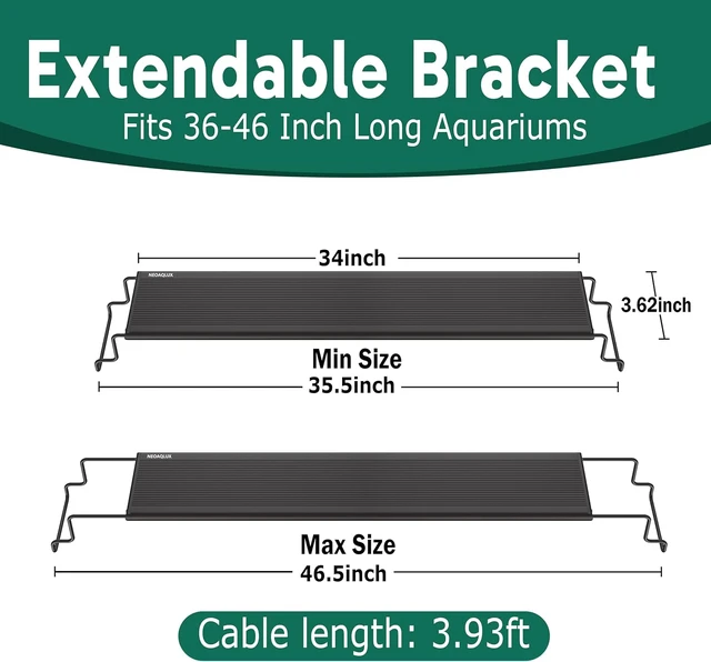 Alt view image 7 of 7 - 24/7 LED Aquarium Light for 36-46 Inch Plant & Fish Tanks 12-Color Gradient Full Spectrum with Auto On/Off, Brightness, Sunrise-Daylight-Moonlight & Extendable Brackets, IP68 Freshwater