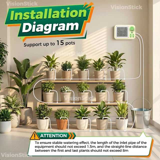 Alt view image 2 of 6 - Automatic Indoor Drip Irrigation System with Programmable Timer Rechargeable Vacation Plant Waterer for Up to 15 Potted Houseplants