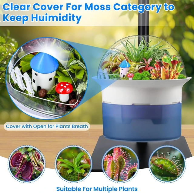 Alt view image 4 of 7 - Large Venus Fly Trap Terrarium Pot with Plant Grow Light, Timer & Metal Stand