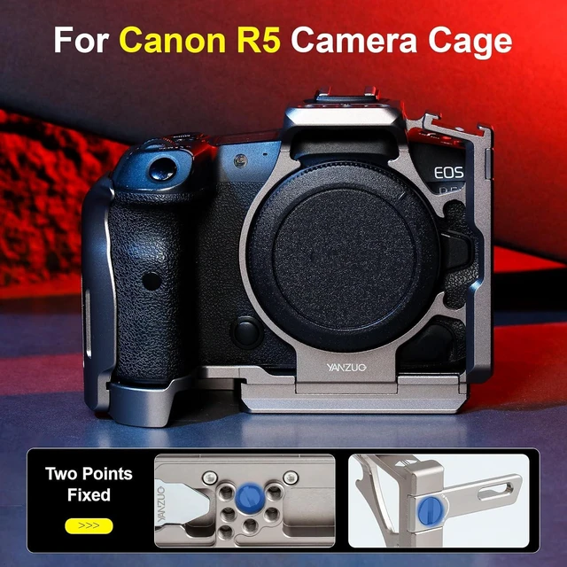 Alt view image 2 of 7 - Full Camera Cage for Canon EOS R5 Lightweight 6061 Aluminum Alloy Stabilizer Rig with Cold Shoe, Arca-Swiss Base & 1/4" Threaded Holes for Gimbal & Video (Black)