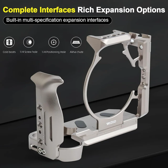 Alt view image 3 of 7 - Full Camera Cage for Canon EOS R5 Lightweight 6061 Aluminum Alloy Stabilizer Rig with Cold Shoe, Arca-Swiss Base & 1/4" Threaded Holes for Gimbal & Video (Black)