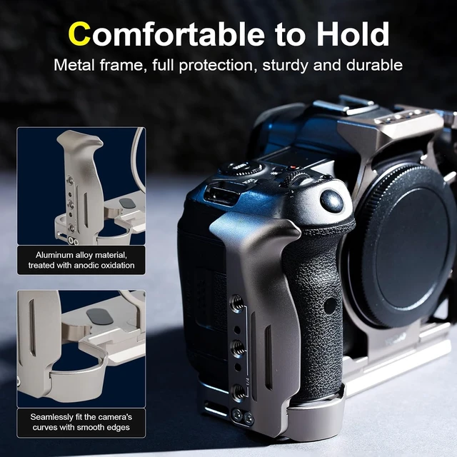 Alt view image 4 of 7 - Full Camera Cage for Canon EOS R5 Lightweight 6061 Aluminum Alloy Stabilizer Rig with Cold Shoe, Arca-Swiss Base & 1/4" Threaded Holes for Gimbal & Video (Black)