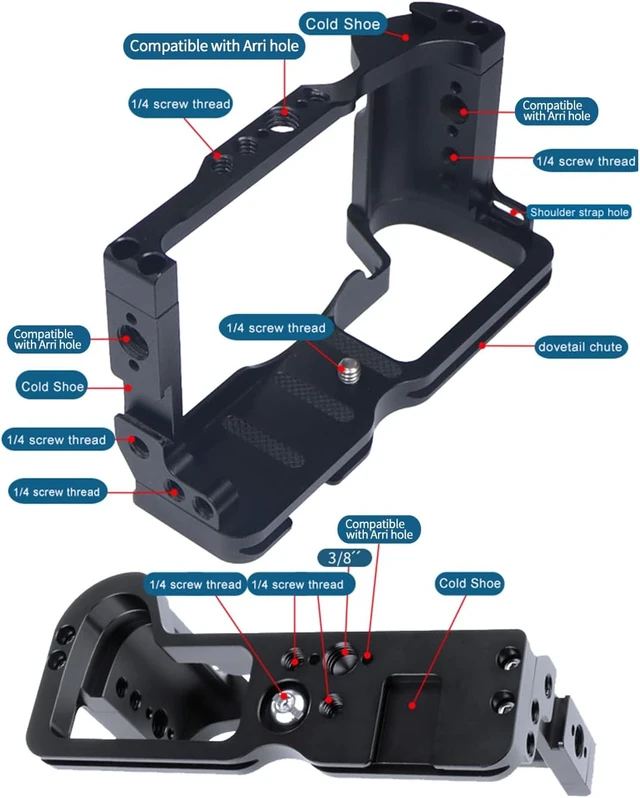 Alt view image 4 of 7 - CNC M6 Mark2 Form-Fitting Camera Cage Rig with Cold Shoe Mount, Compatible with Canon EOS M6 Mark II Stabilizer