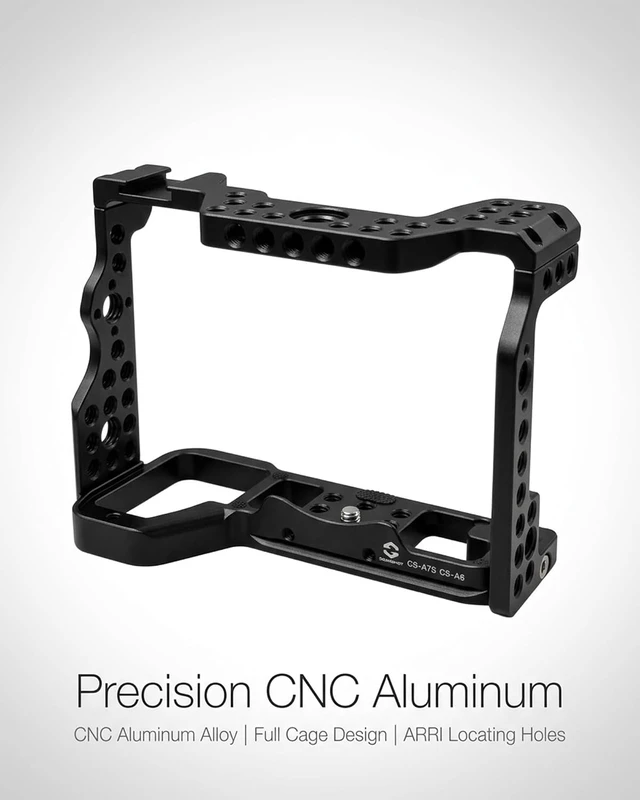 Alt view image 2 of 7 - CNC Aluminum Full Camera Cage for A7S III/A7 IV/A1/A7R IV/A7R V with 1/4"-20 & 3/8"-16 Threads, ARRI Locating Holes, Cold Shoe & HC-01 Top Handle