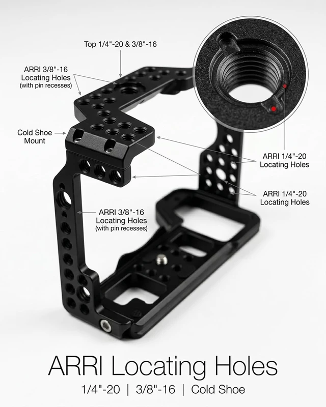 Alt view image 4 of 7 - CNC Aluminum Full Camera Cage for A7S III/A7 IV/A1/A7R IV/A7R V with 1/4"-20 & 3/8"-16 Threads, ARRI Locating Holes, Cold Shoe & HC-01 Top Handle