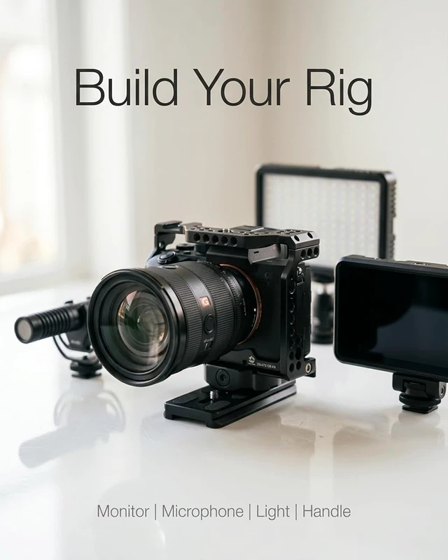 Alt view image 7 of 7 - CNC Aluminum Full Camera Cage for A7S III/A7 IV/A1/A7R IV/A7R V with 1/4"-20 & 3/8"-16 Threads, ARRI Locating Holes, Cold Shoe & HC-01 Top Handle