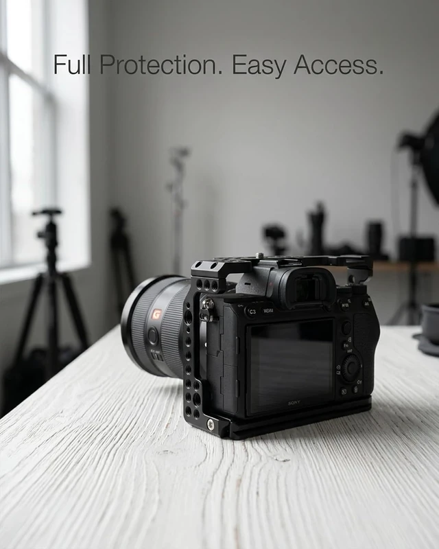 Alt view image 6 of 7 - CNC Aluminum Full Camera Cage for A7S III/A7 IV/A1/A7R IV/A7R V with 1/4"-20 & 3/8"-16 Threads, ARRI Locating Holes, Cold Shoe & HC-01 Top Handle