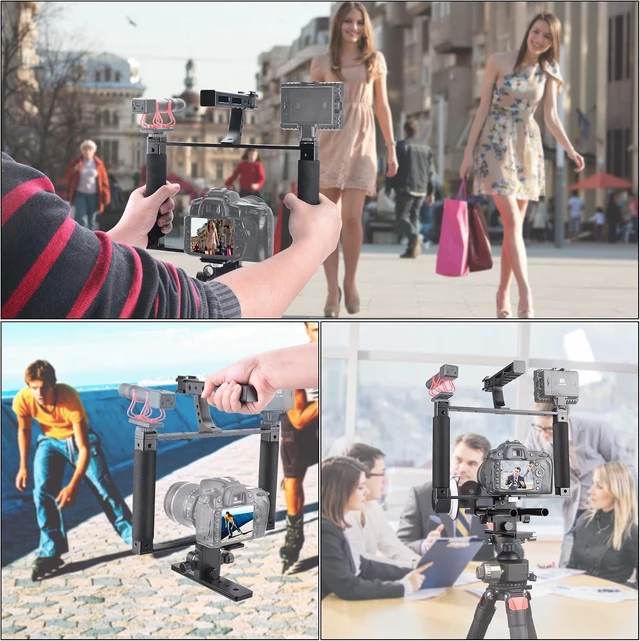 Alt view image 2 of 7 - Universal Aluminum Alloy DSLR/Mirrorless Camera Stabilizer Extension Cage Mount for Mic, Monitor & Light Movie Making Rig for YouTube/TikTok Vlogging with Phone Holder for Canon