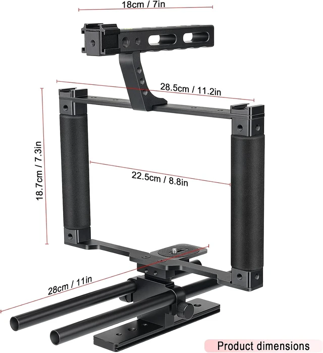 Alt view image 7 of 7 - Universal Aluminum Alloy DSLR/Mirrorless Camera Stabilizer Extension Cage Mount for Mic, Monitor & Light Movie Making Rig for YouTube/TikTok Vlogging with Phone Holder for Canon