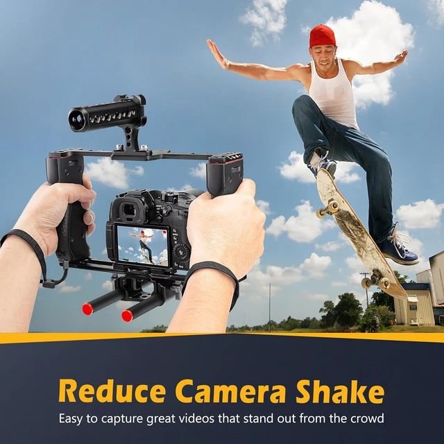 Alt view image 2 of 6 - Aluminum Camera Video Rig Cage Filmmaking Kit with Top Handle, Arca-Type Base & Two 15mm Rod Guides, Compatible with All DSLR Cameras & Camcorders