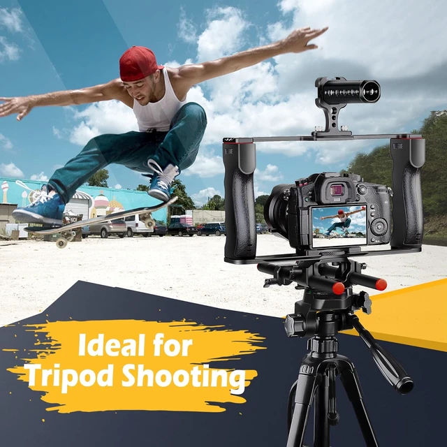 Alt view image 3 of 6 - Aluminum Camera Video Rig Cage Filmmaking Kit with Top Handle, Arca-Type Base & Two 15mm Rod Guides, Compatible with All DSLR Cameras & Camcorders