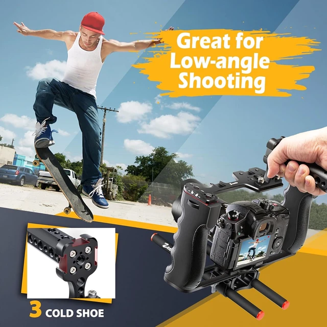 Alt view image 4 of 6 - Aluminum Camera Video Rig Cage Filmmaking Kit with Top Handle, Arca-Type Base & Two 15mm Rod Guides, Compatible with All DSLR Cameras & Camcorders