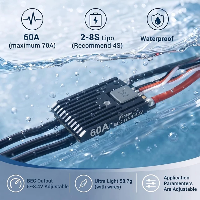 Alt view image 3 of 7 - Ghost 60A Brushless ESC with ESCape32 Firmware & WiFi-Link No-App Wireless Tuning Speed Controller, 12A Adjustable BEC (5-8.4V), Smooth Throttle for 1/10 Axial SCX10 TRX-4 Rock Crawler, 2-8S