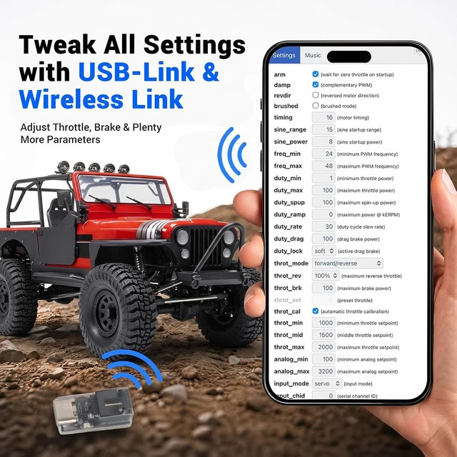 Alt view image 4 of 7 - Ghost 60A Brushless ESC with ESCape32 Firmware & WiFi-Link No-App Wireless Tuning Speed Controller, 12A Adjustable BEC (5-8.4V), Smooth Throttle for 1/10 Axial SCX10 TRX-4 Rock Crawler, 2-8S