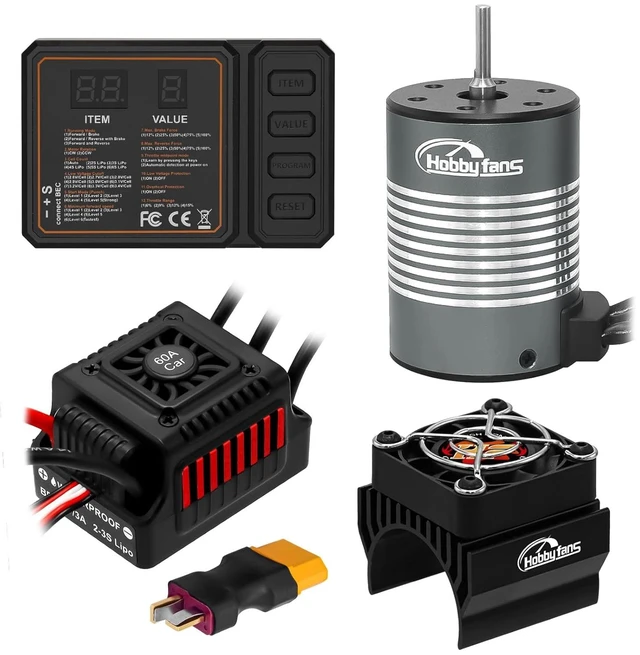 Main image of Waterproof S3650 4300KV Brushless Motor 3.175mm Shaft + 60A ESC Combo Set with Heatsink & Programming Card for 1/10 RC Car Truck (Red)