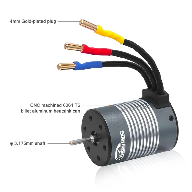 Alt view image 3 of 7 - Waterproof S3650 4300KV Brushless Motor 3.175mm Shaft + 60A ESC Combo Set with Heatsink & Programming Card for 1/10 RC Car Truck (Red)