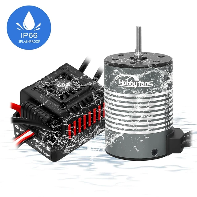 Alt view image 5 of 7 - Waterproof S3650 4300KV Brushless Motor 3.175mm Shaft + 60A ESC Combo Set with Heatsink & Programming Card for 1/10 RC Car Truck (Red)
