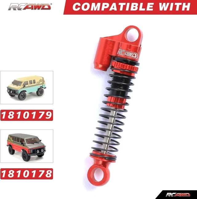 Alt view image 2 of 7 - Aluminum Front & Rear RC Shock Damper Parts for Hobby Plus CR-18P Rock Van, T-Hunter & Trail Hunter Upgrades for #240071#240012 (Red)