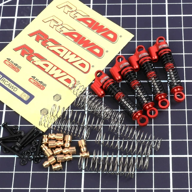 Alt view image 4 of 7 - Aluminum Front & Rear RC Shock Damper Parts for Hobby Plus CR-18P Rock Van, T-Hunter & Trail Hunter Upgrades for #240071#240012 (Red)