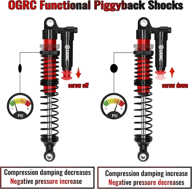 Alt view image 3 of 7 - OGRC 100mm Piggyback Oil Shock Absorbers for SCX10 TRX4 RC Upgrades
