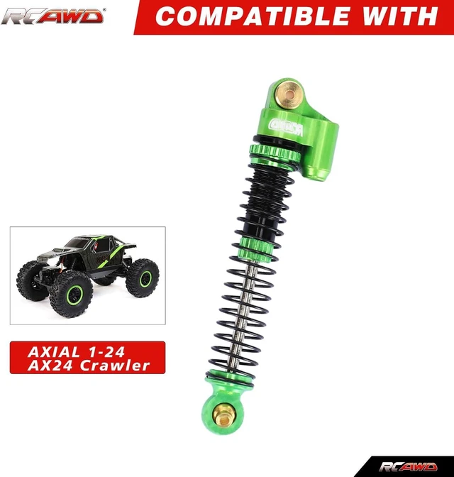Alt view image 2 of 7 - Aluminum Front & Rear RC Shock Damper Parts for Axial AX24 XC-1 4WS with Extra Springs 1/24 AXI00003 Upgrades (Green)
