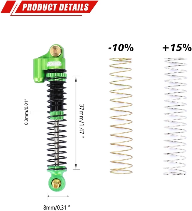 Alt view image 3 of 7 - Aluminum Front & Rear RC Shock Damper Parts for Axial AX24 XC-1 4WS with Extra Springs 1/24 AXI00003 Upgrades (Green)