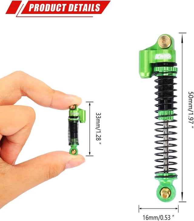 Alt view image 4 of 7 - Aluminum Front & Rear RC Shock Damper Parts for Axial AX24 XC-1 4WS with Extra Springs 1/24 AXI00003 Upgrades (Green)