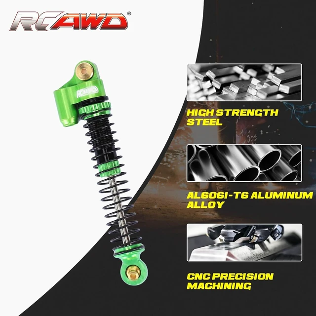 Alt view image 5 of 7 - Aluminum Front & Rear RC Shock Damper Parts for Axial AX24 XC-1 4WS with Extra Springs 1/24 AXI00003 Upgrades (Green)