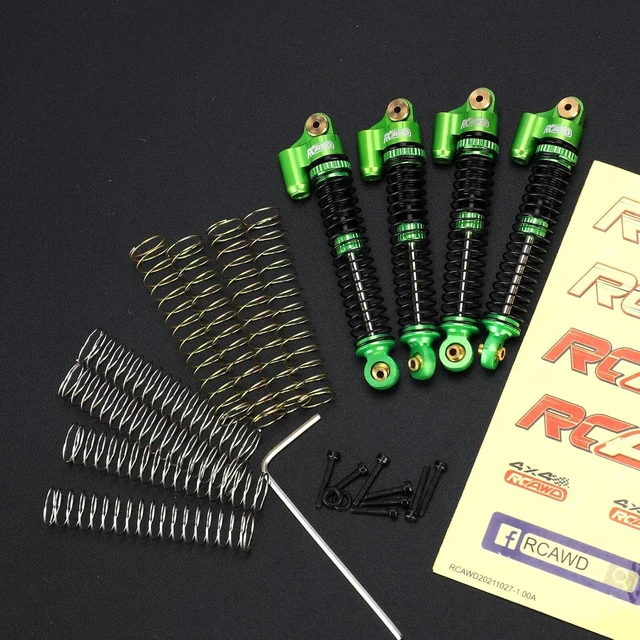 Alt view image 6 of 7 - Aluminum Front & Rear RC Shock Damper Parts for Axial AX24 XC-1 4WS with Extra Springs 1/24 AXI00003 Upgrades (Green)