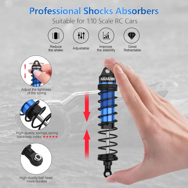 Alt view image 3 of 7 - 4PCS 1:10 Aluminum Front & Rear RC Shock Absorber Set