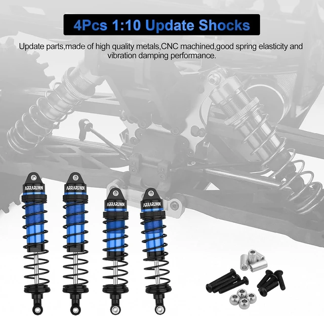 Alt view image 5 of 7 - 4PCS 1:10 Aluminum Front & Rear RC Shock Absorber Set