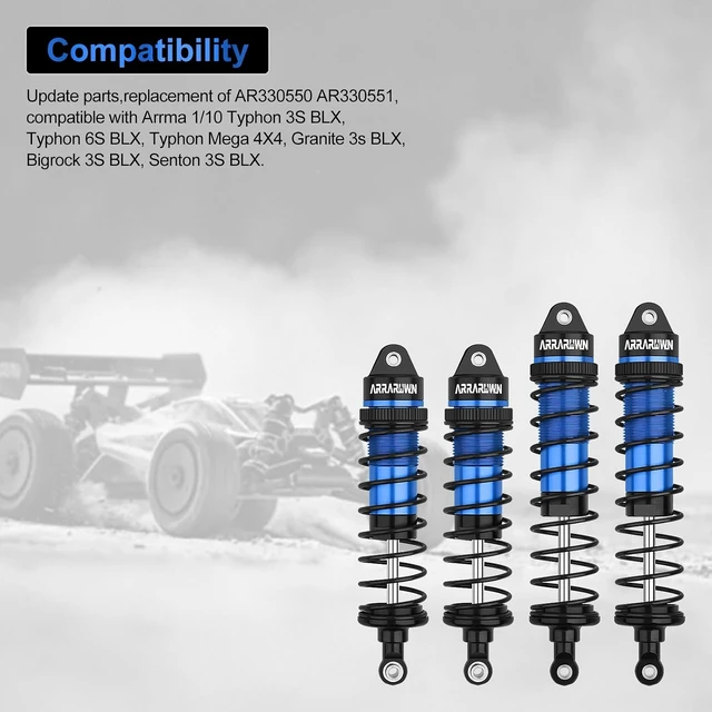 Alt view image 6 of 7 - 4PCS 1:10 Aluminum Front & Rear RC Shock Absorber Set