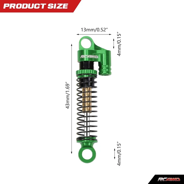 Alt view image 2 of 7 - Aluminum Adjustable Front & Rear RC Shock Damper Parts for FMS EAZYRC ROC HOBBY FCX24 1/24 & 1/18 Crawlers # C3002 Upgrades (Green)