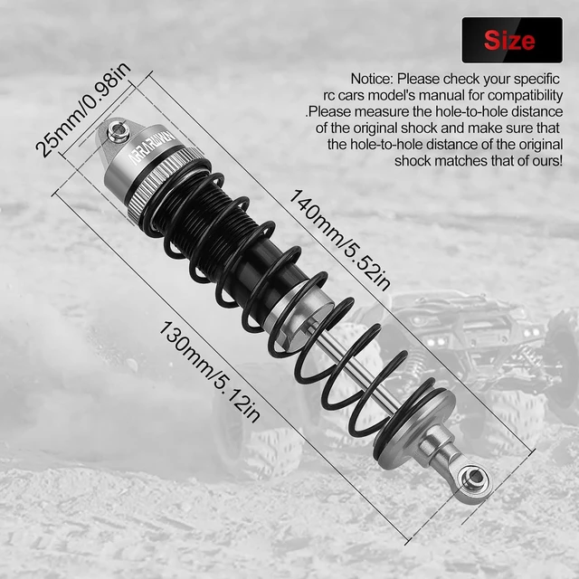 Alt view image 2 of 7 - 4PCS Aluminum Front & Rear 1:10 RC Shock Absorber Set