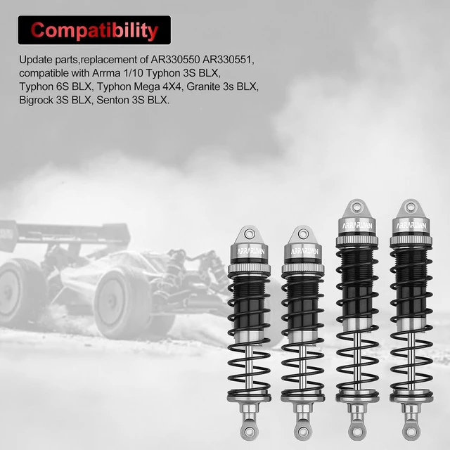 Alt view image 4 of 7 - 4PCS Aluminum Front & Rear 1:10 RC Shock Absorber Set
