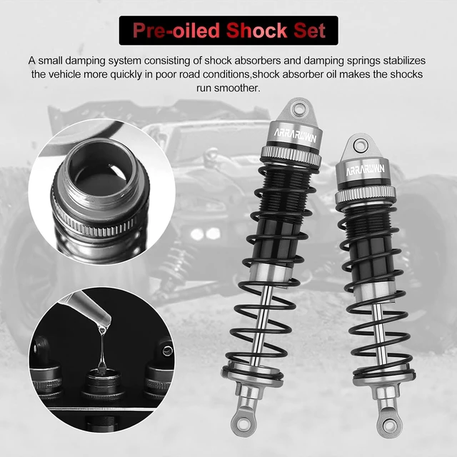 Alt view image 3 of 7 - 4PCS Aluminum Front & Rear 1:10 RC Shock Absorber Set