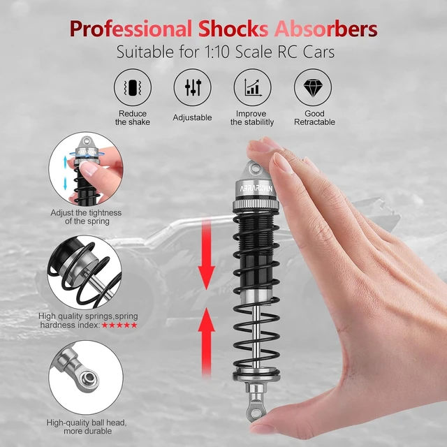 Alt view image 6 of 7 - 4PCS Aluminum Front & Rear 1:10 RC Shock Absorber Set