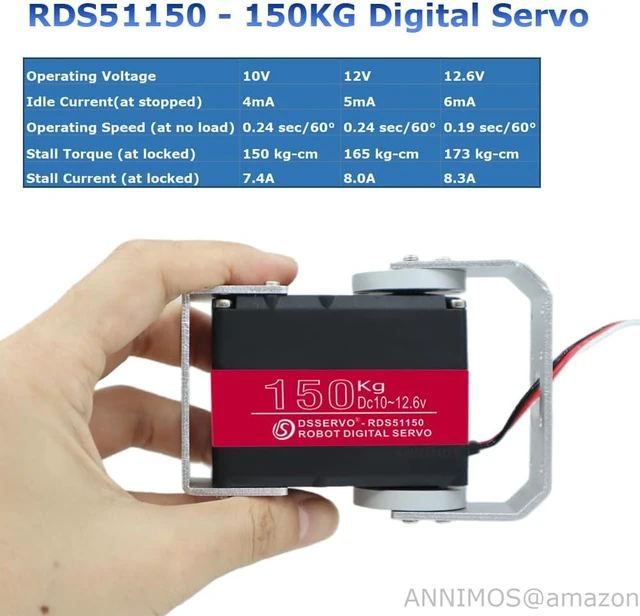 Alt view image 3 of 7 - 150KG 12V High-Torque Steel Gear Robot Servo Motor Large Digital Steering Servo with Mount Brackets