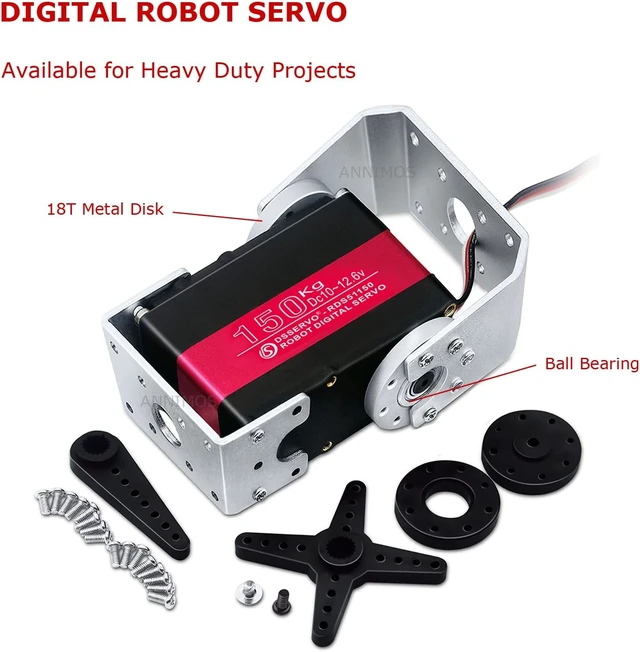 Alt view image 2 of 7 - 150KG 12V High-Torque Steel Gear Robot Servo Motor Large Digital Steering Servo with Mount Brackets
