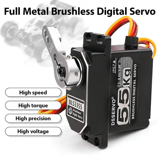 Alt view image 4 of 7 - 55KG Brushless Full Metal Gear High-Torque Fast Digital Servo for 1/8 1/10 1/12 RC Car (180 Degree)