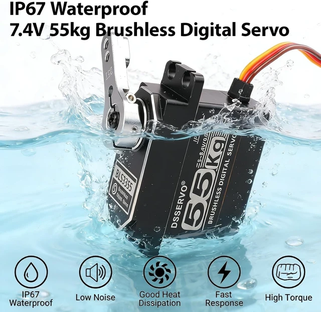 Alt view image 5 of 7 - 55KG Brushless Full Metal Gear High-Torque Fast Digital Servo for 1/8 1/10 1/12 RC Car (180 Degree)